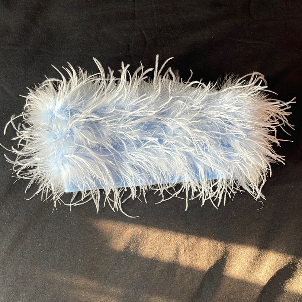 Feathered Light Blue Crop Top
